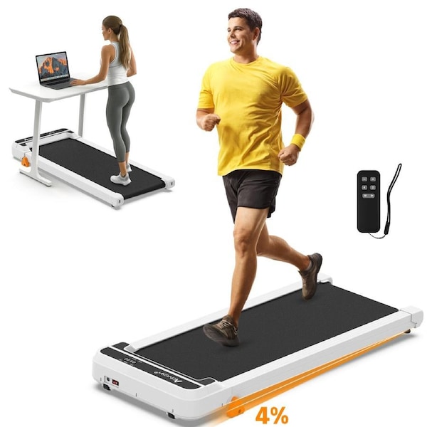 Advwin Incline Treadmill for Home, Under Desk Walking Pad Running Machine with Remote Control Lanyard, Low Noise, White