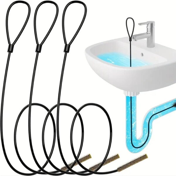Set of 3 Hair Cleaner Flexible Wire Sink Drain Cleaning Brush Unblocker Cleaner
