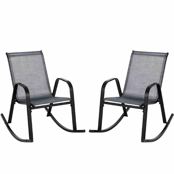 Costway 2pcs Patio Rocking Ergonomic Chair w/Sturdy Metal Rocker & Breathable Fabric Seat Grey