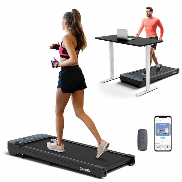 Costway 140kg Capacity Under Desk Treadmill Walking Pad Remote & APP Control LED Walking Machine
