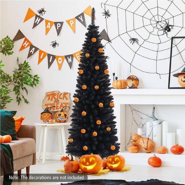 Costway 1.8M Christmas Xmas Slim Tree Pencil Tree Halloween Party Decor Gift Black