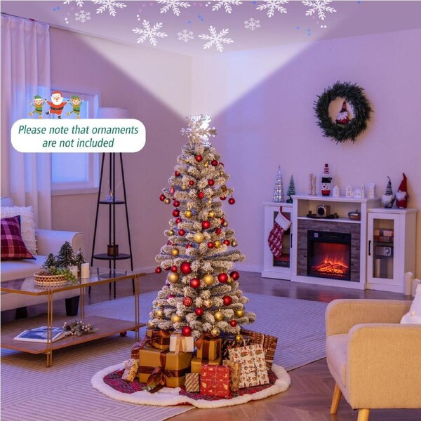 Costway Round Branch White Flocked Christmas Tree Projection Light Xmas Decoration w/Top Lights
