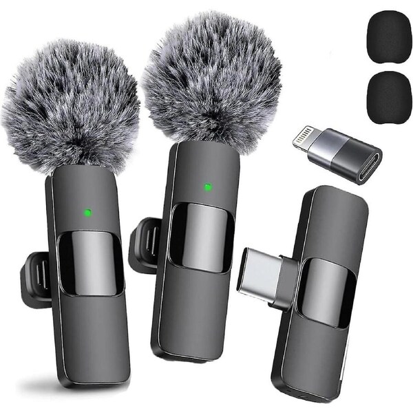 Professional Wireless Lavalier Microphone 2 Pack Noise Canceling Crystal Clear Recording With Usb-c For Iphone 15 Pro Max, Ipad, Android, Live St