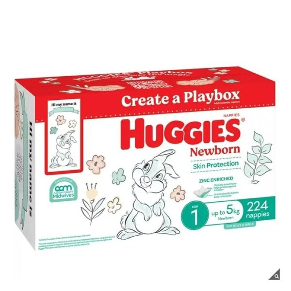 Huggies Unisex Nappies Size 1 Newborn with 224 Nappies
