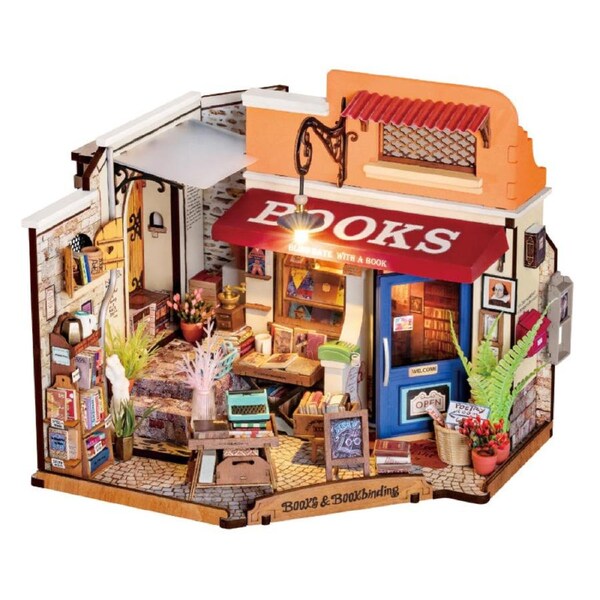 Robotime Rolife ROKR Corner Bookstore DIY Miniature House Kit DG164