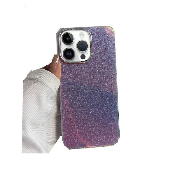 For iPhone 14 Electroplated Frame IMD Glitter Powder Phone Case - Pink