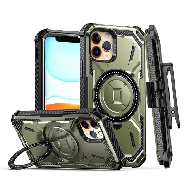 For iPhone 11 Pro MagSafe Magnetic Holder Phone Case with Back Clip - Green