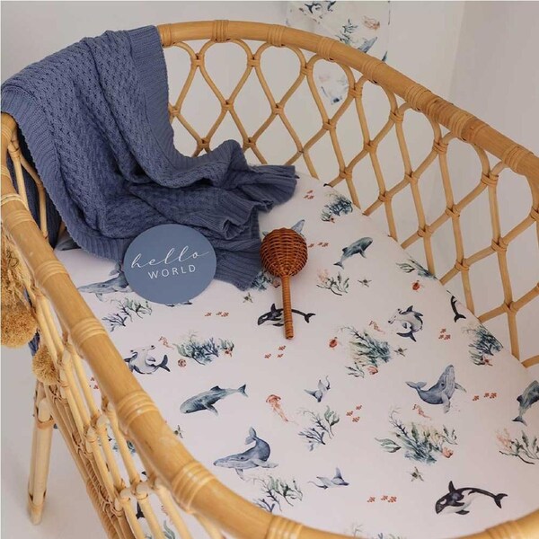 Snuggle Hunny Ocean Organic Bassinet Sheet / Change Pad Cover