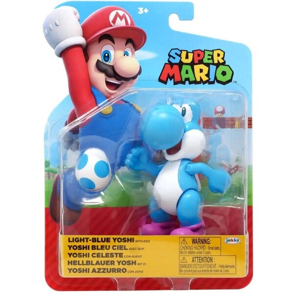 World of Nintendo Wave 40 Super Mario Light Blue Yoshi with Egg Articulated 4 Inch Figure