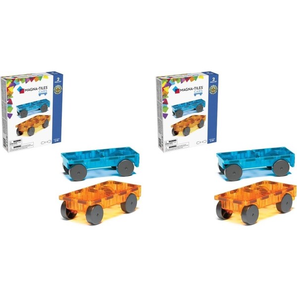2x 2pc Magna-Tiles Kids/Children Cars Expansion Magnetic Toy Set 3y+ Blue/Orange
