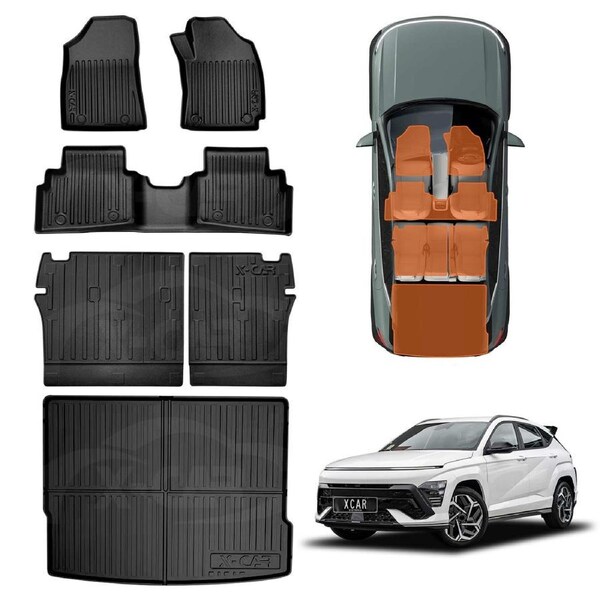 Floor Mats Boot Liner Set for Hyundai Kona 2023-Onwards All Weather Heavy Duty Cargo Kick Back Seat Protector Cover