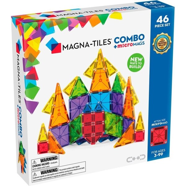 46pc Magna-Tiles Combo + microMAGS Set Kids/Child Magnetic Building Toy 3y+