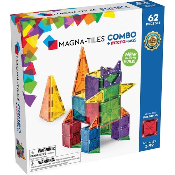62pc Magna-Tiles Combo + microMAGS Set Kids/Child Magnetic Building Toy 3y+