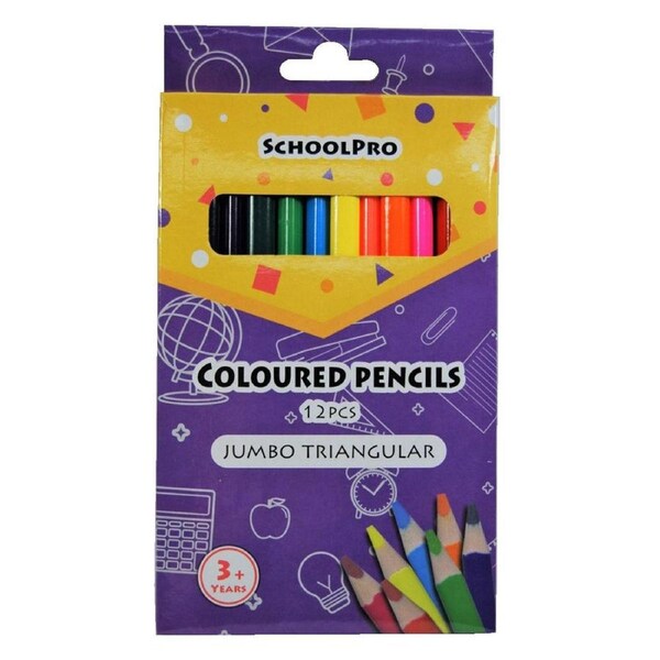 Schoolpro Jumbo Triangle Coloured Pencil (Box of 12)