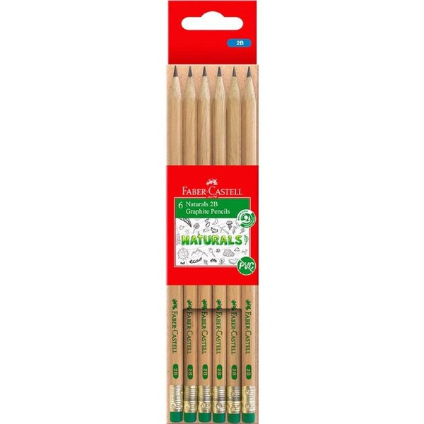 Faber-Castell Natural 2B Graphite Pencil with Eraser 6pk
