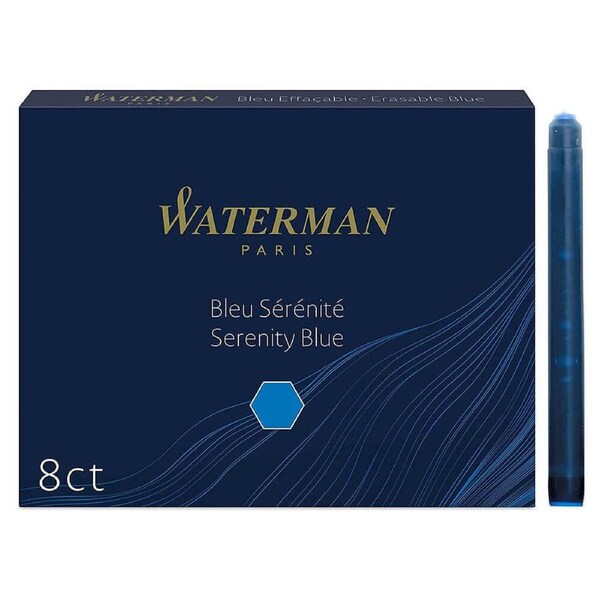 Waterman Fountain Pen Ink Cartridges 8pk (Serenity Blue)