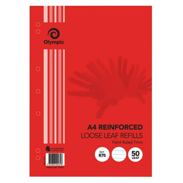 Olympic Reinforced Feint Ruled Loose Leaf Refills 50 Sheets (A4)