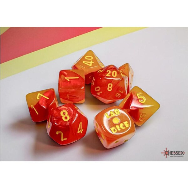 CHX 30051 Gemini Gellow-Red/yellow Polyhedral Luminary 7-Dice Set (with bonus die)