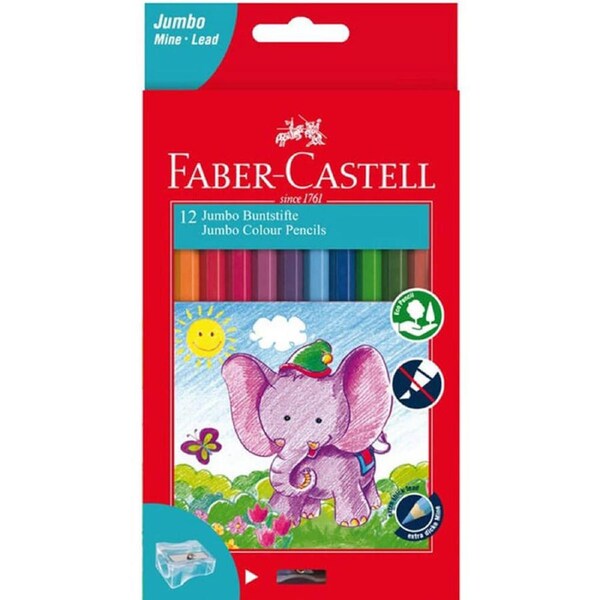 Faber-Castell Jumbo Colour Pencils with Sharpener (12pk)