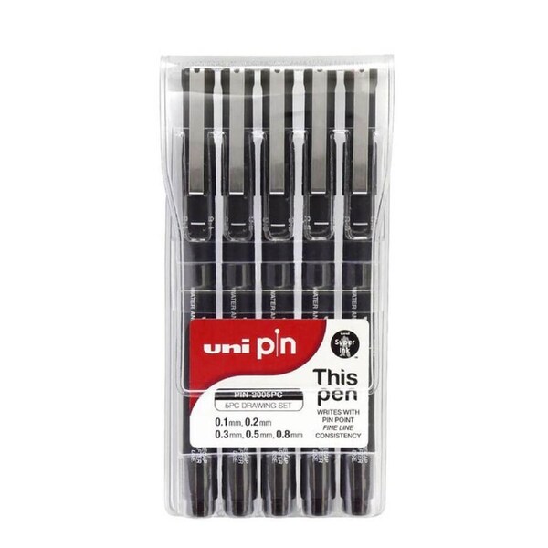 Uni Pin Fine Line Drawing Pen Set (Wallet of 5)
