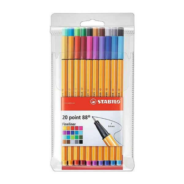 Stabilo Fibre Pen 0.4mm Tip Point Assorted (20pk)