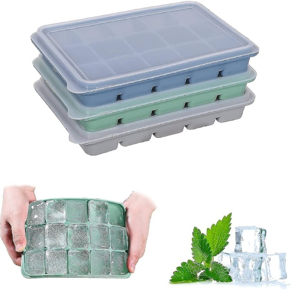 3 Pack Ice Cube Trays, Silicone Ice Cube Molds With Spill-proof Lids, Easy-release, Flexible, Compatible With Chilled Drinks, Baby Food, Whiskey