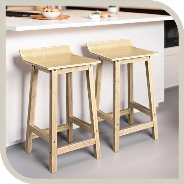 Furb Wooden Bar Stools set of 2 Natural Modern Kitchen Bar Stools