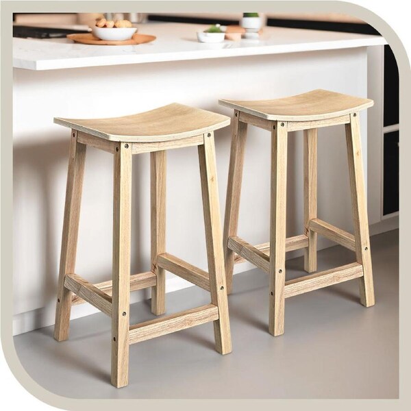 Furb Wooden Bar Stools set of 2 Natural Modern Kitchen Bar Stools