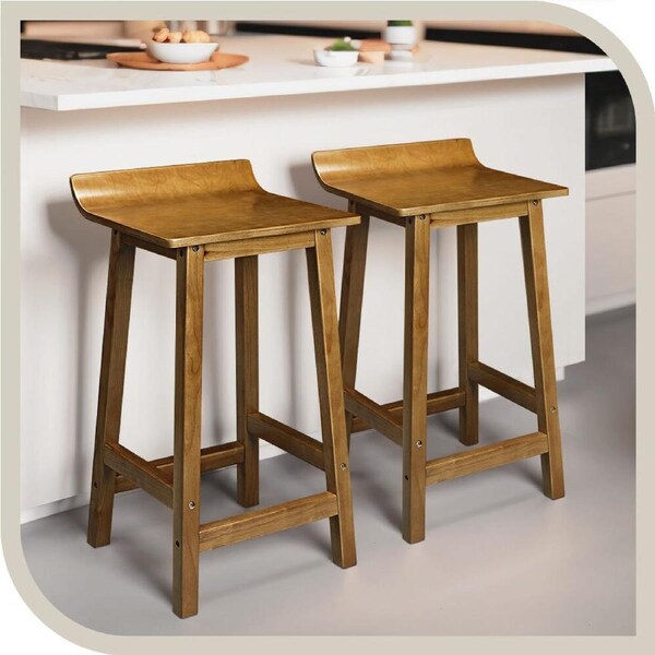 Furb Wooden Bar Stools set of 2 Brown Modern Kitchen Bar Stools