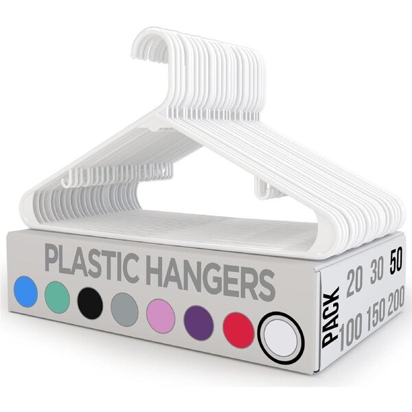 Plastic Hangers 50 Pack ,Clothes Hanger with Hooks,Coat Hanger ,Skirt Hangers