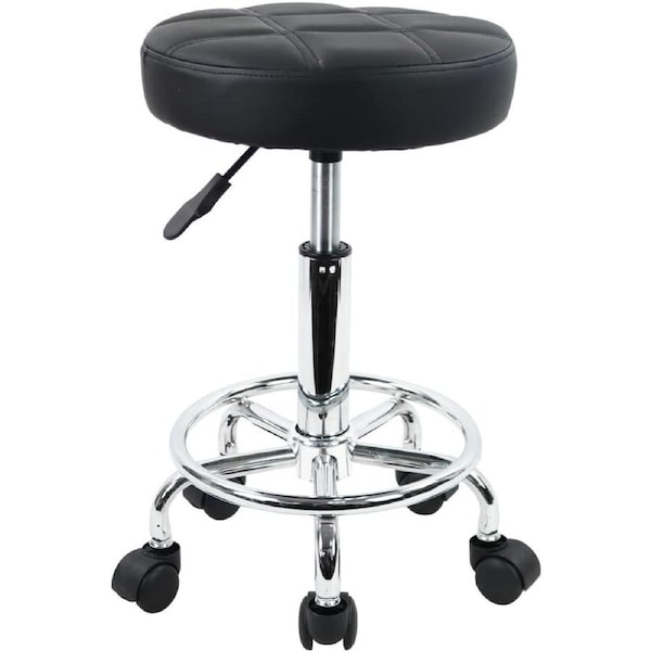 Round Rolling Stool Chair PU Leather,Height Adjustable Salon Stools with Wheels Office,Small Chair