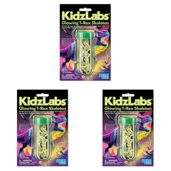 3x 4M KidzLabs Glowing T-Rex Skeleton Kids/Children Educational Fun Play Toy 5+