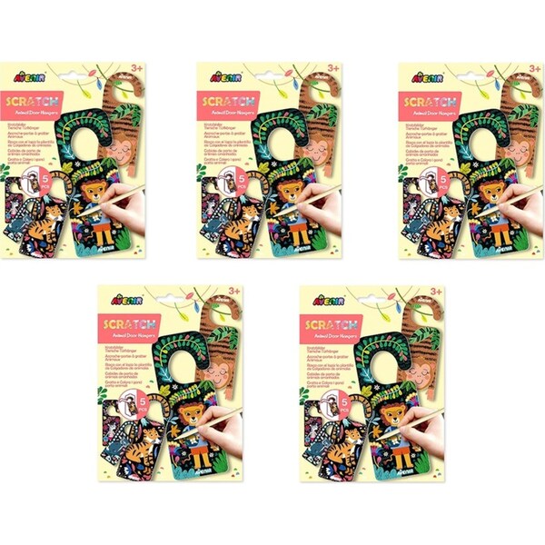 5x Avenir Scratch Animal Door Hangers Kids/Children Art Craft Activity Toy 3y+