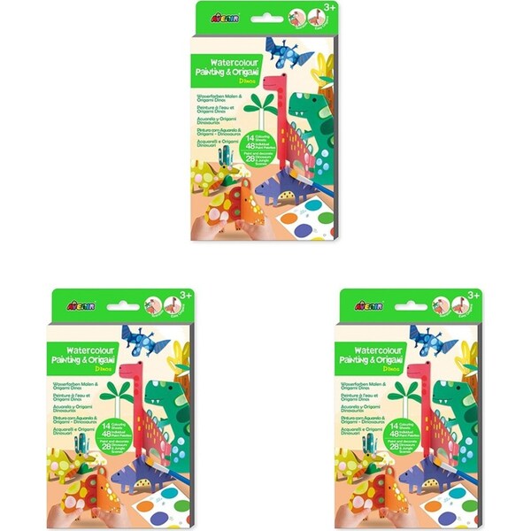 3x Avenir Watercolour Painting & Origami Dinos Kids/Children Art Activity 3y+
