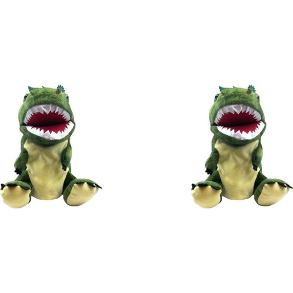 2x Johnco 29x29cm T-Rex Plush Kids/Child Pretend Play Dino Hand Puppet Green 3+