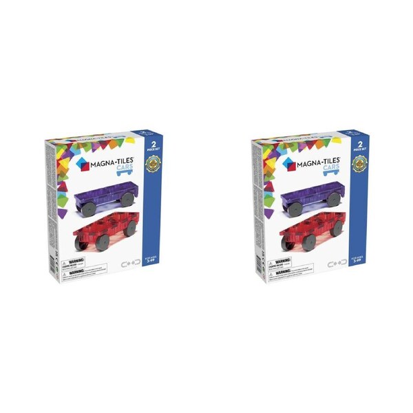 2x 2pc Magna-Tiles Kids Magnetic Cars Expansion Set 21x25.6cm Purple/Red 3y+
