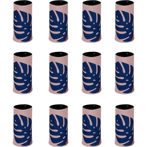 12x Good Vibes Outdoor Beach Can Cooler Stubby Holder 7x10.5cm Blush Palm Print