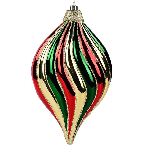 28cm Shiny Red, Green & Gold Stripe Large Display Christmas Onion Bauble