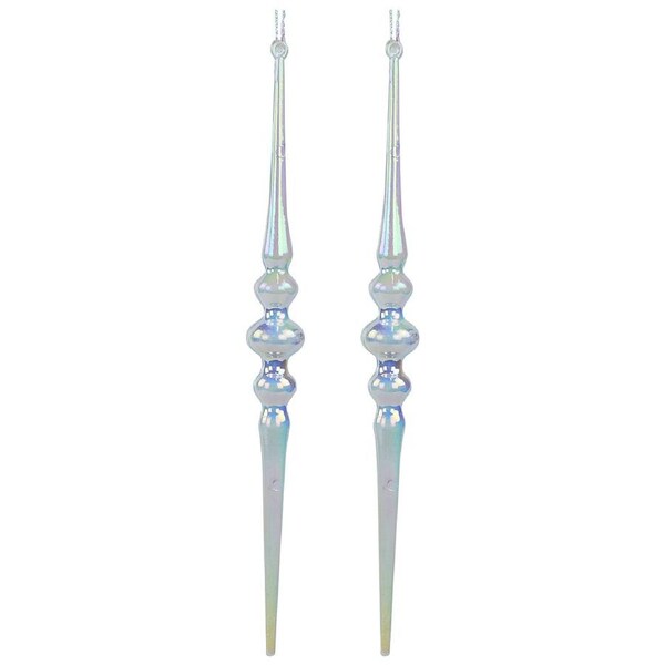 Gloss White Iridescent Christmas Icicle Decorations - 2 x 17cm