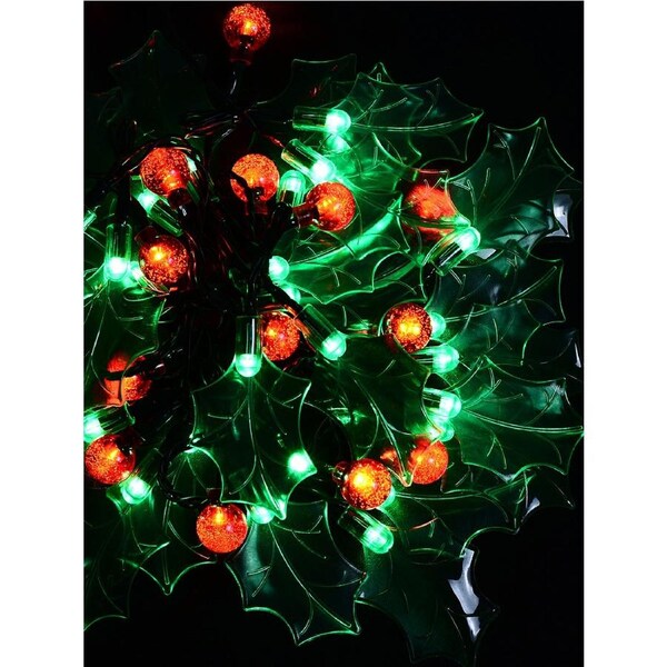 120 Green & Red LED With Holly Leaf & Red Berries 2.9m String Light