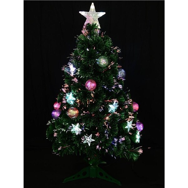 90cm Multi Colour Fibre Optic Christmas Tree with Baubles, Stars & 90 Tips