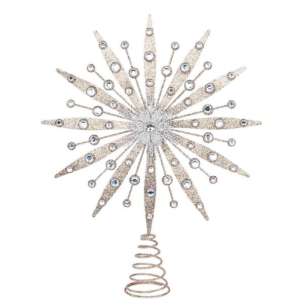 42cm Rose Gold & Silver Glitter Tree Top Starburst With Simulant Decorations