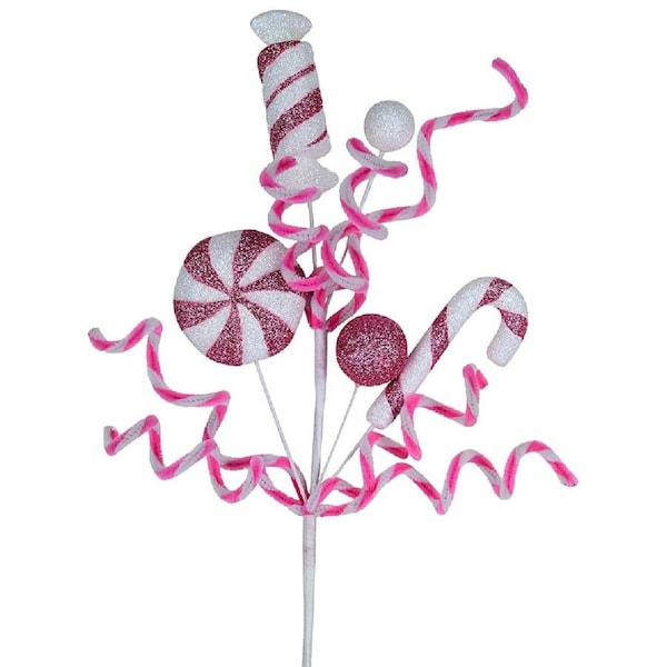 Pink & White Candy Confectionery Christmas Lollipop Long Stem - 25cm Wide