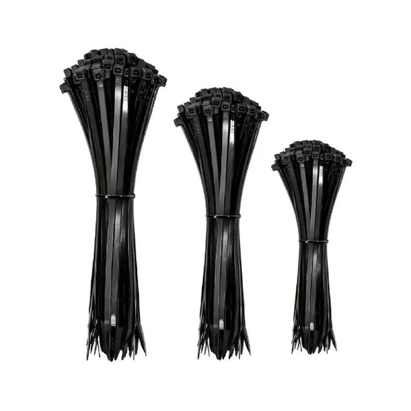 180x 20cm, 15cm & 10cm Black Nylon Cable Ties Christmas Decorating Accessory