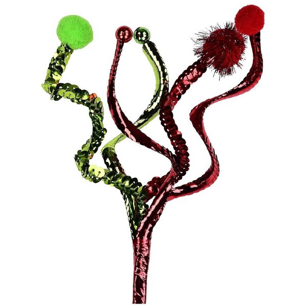 30cm Metallic Lime & Red Sequin Whimsical Waves Spray Christmas Stem