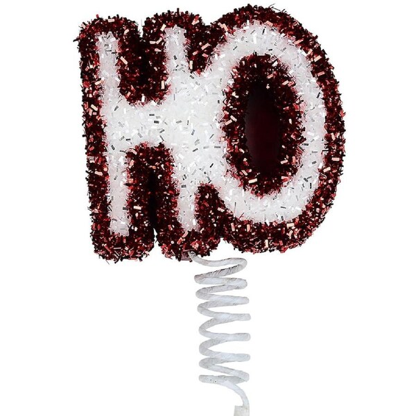41cm White & Red Tinsel Fleck ' HO ' Spring Wobble Long Christmas Stem
