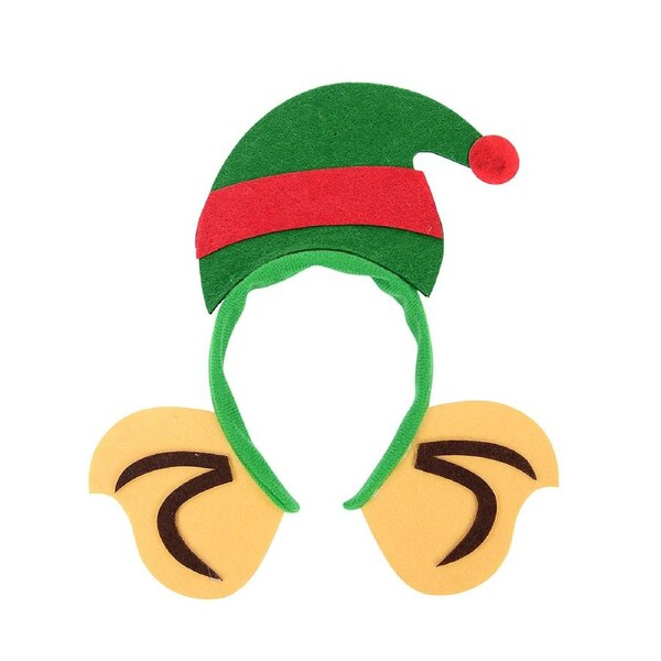 Elf Big Ears & Green Santa Hat Christmas Headband - One Size Fits Most