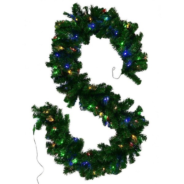 Pre-Lit Balsam Pine Needle Garland With 100 Dual LED Bulbs & 240 Tips - 2.7m