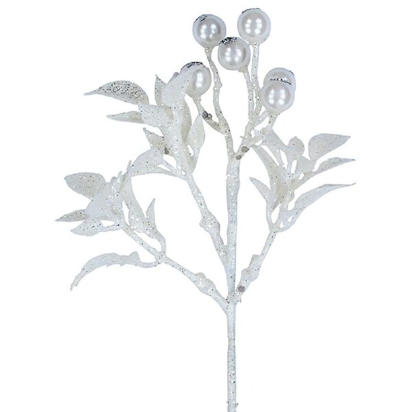 19cm White Berries & Foliage Spray With Silver Glitter Christmas Tree Clip Pick