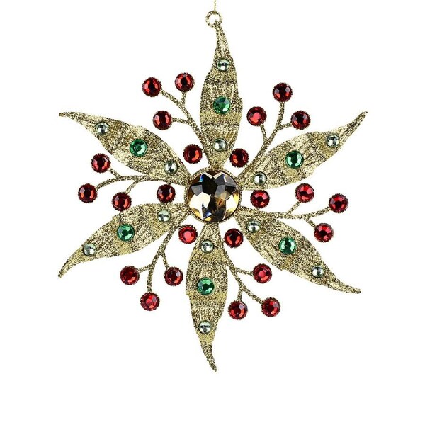 17cm Gold Glitter Flower Christmas Tree Ornament With Gem Simulants